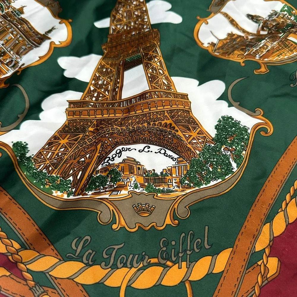 Womens Vintage Paris Scarf Souvenir De Paris Eiffel Tower Landmarks Parisian - Picture 4 of 14